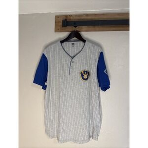 Milwaukee Brewers Majestic Cooperstown Throwback Pinstripe Jersey Men's XXL